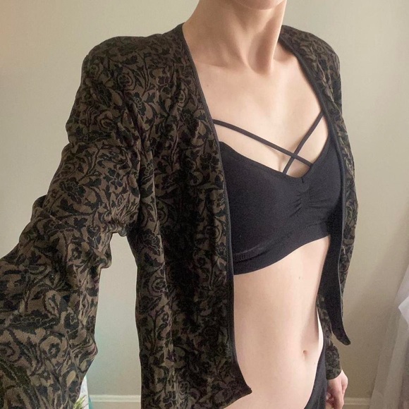 rabbit Vintage 80’s Olive Crop Shoulder Pad Jacket - Picture 1 of 8